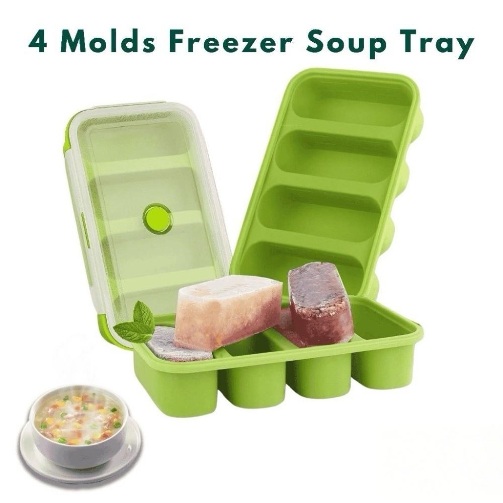 Silicone Soup Ice Cube Molds with Lid Food Meal Molds Durable Freezer Soup Tray  Food Preparation