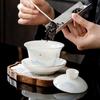 High-End Puyu Light Luxury Dehua White Porcelain Kung Fu Tea Set with Mutton Fat Jade Teapot
