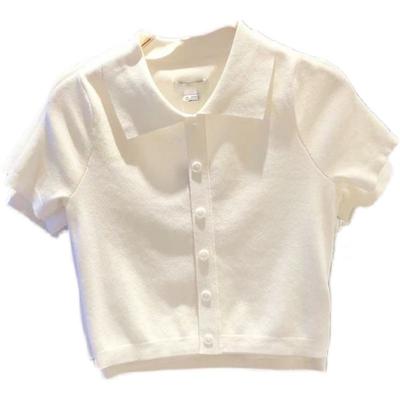 Ice Silk Knit Short-sleeved Polo Shirt Women's Summer T-shirt Positive Shoulder Senior Chic Top Tide