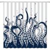 Navy Blue Octopus Shower Curtain - Kraken Sea Creature Design, Durable Polyester with Hooks for Nautical Bath Decor
