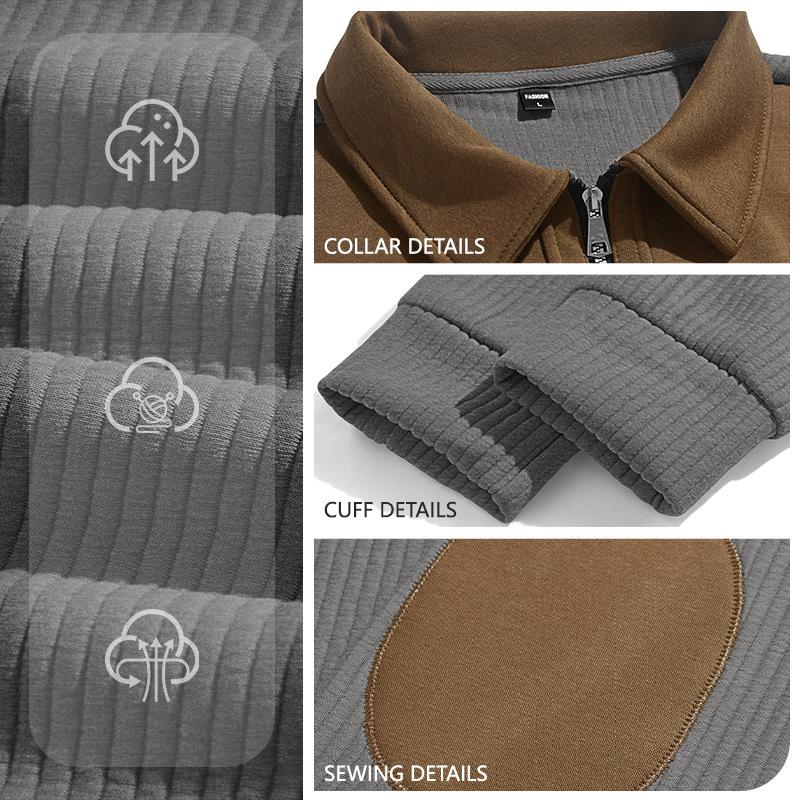 Fashionable Men's Sweater Lapel Patchwork Embroidery Casual Commuting Sports Zipper Sweatshirt