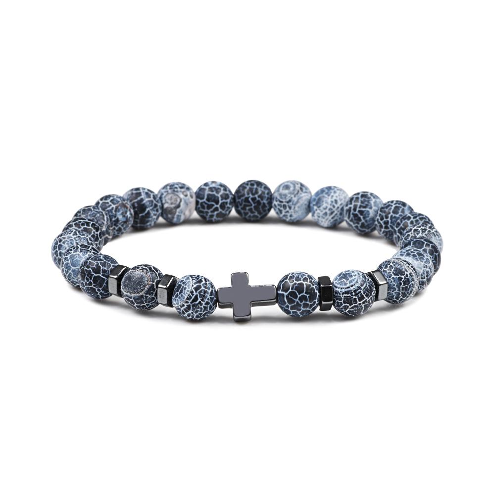 Dropshipping Hot Men Natural Lava Stone Bead Bracelets Hematite Cross Rosary Meditation Prayer Jesus Bracelet Women Yoga Jewelry