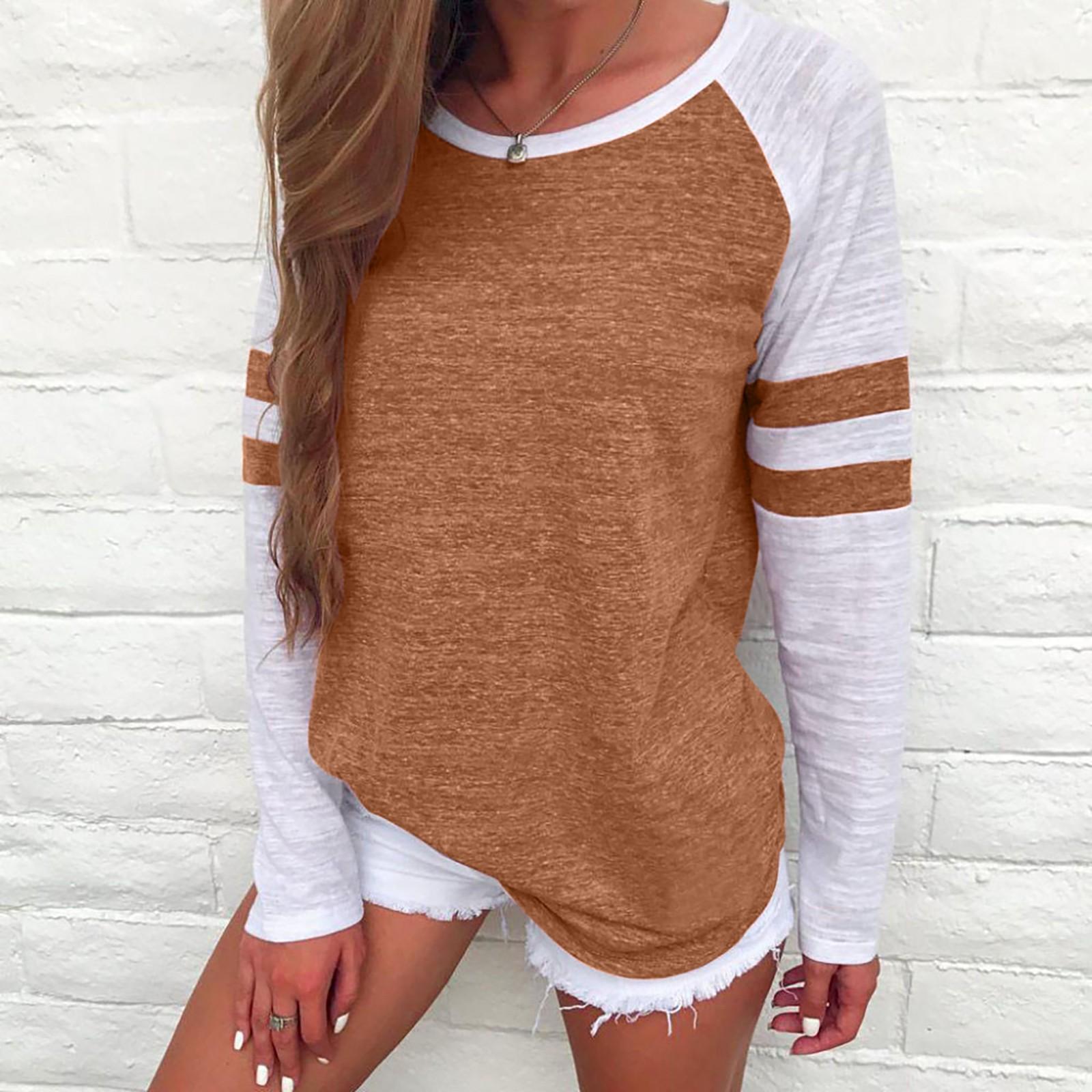 

Women s /Winter Fashion Long Sleeve Splice Blouse Tops Clothes T Shirt XXL коричневый