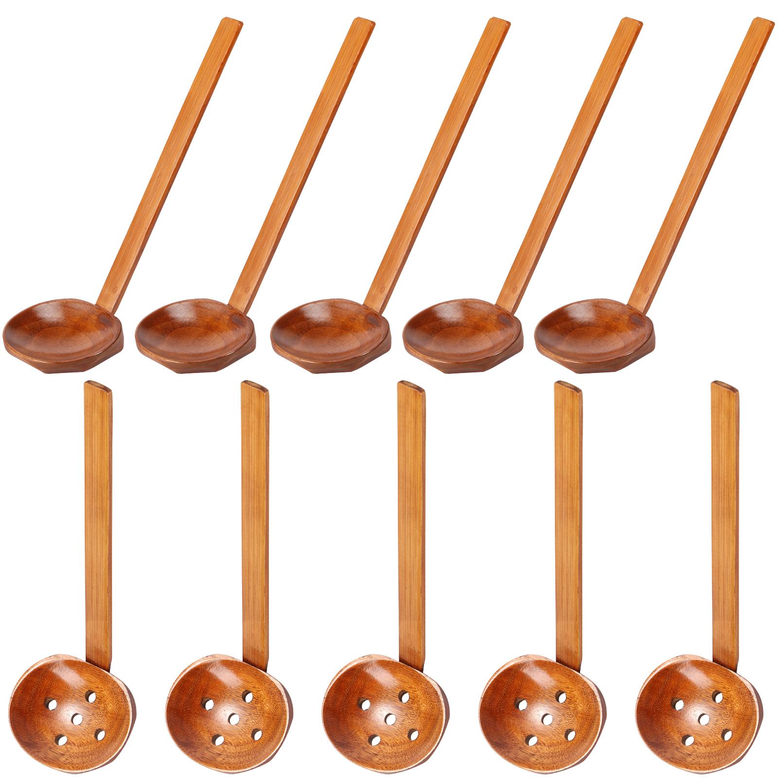 

10Pcs New Long Handle Ramen Wooden Spoon Japanese Kitchen Cooking Utensils Tableware Serving Tablespoons Home Large Soup Ladle
