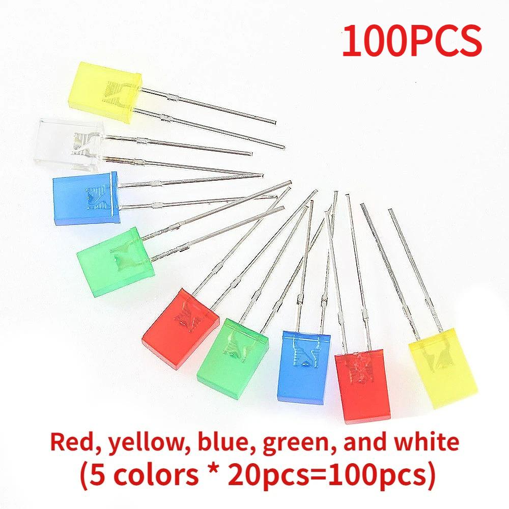 50/100pcs 2x5x7mm Diode LED Square 5-Color 2*5*7mm Light-Emitting Diode LED Kit for DIY Electronic