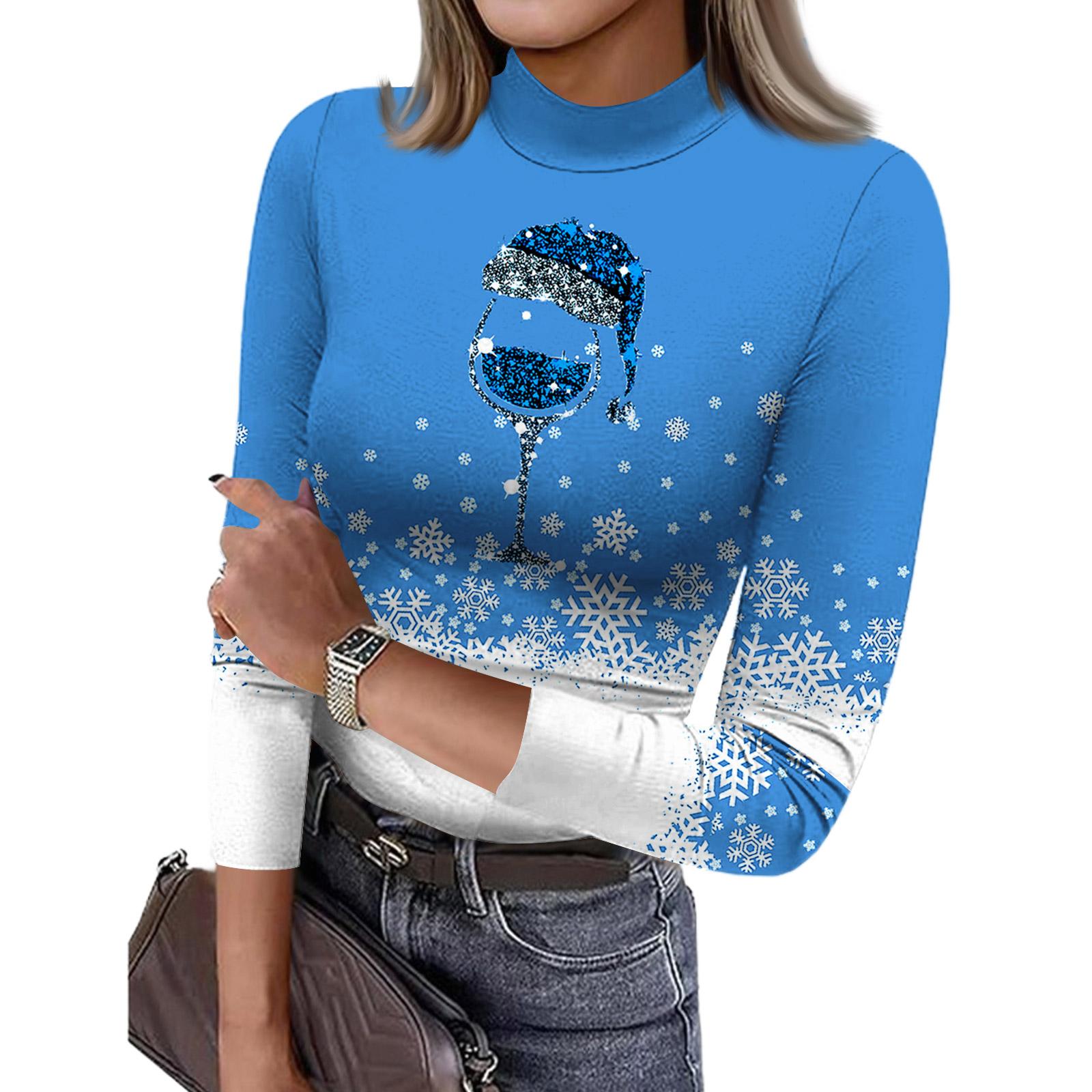 

Women s Slim Bottom T-shirt Fashion Casual Christmas Printing Round Neck Pullover 3/4 Sleeve Top XXL