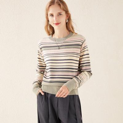 Maglione TUHUANG da Donna in Pura Lana Girocollo a Blocchi di Colore a Righe