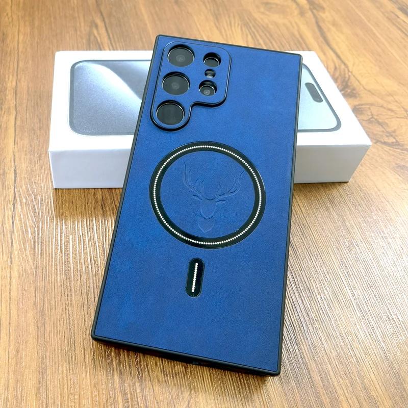 For Magsafe Wireless Charge Case For Samsung S24 S23 S22 S21 Note 20 S25 Ultra Plus S24FE S25 Edge Luxury Leather Magnetic Cover