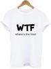 WTF Onde Está a Comida Camiseta Estampada com Letras Mulheres Manga Curta Gola O Solta Camiseta Mulheres Senhoras Verão Moda Camiseta Tops