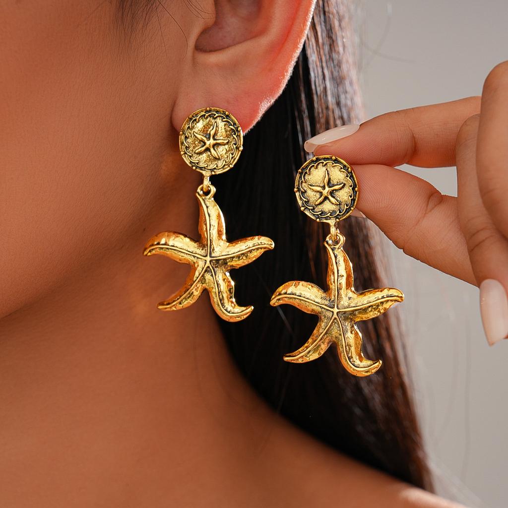 Medieval Style Geometric Round Starfish Earrings High-end Earrings