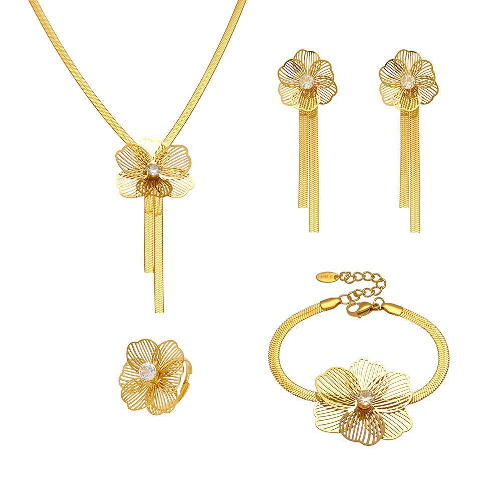 Flower Earrings Necklace Bracelet Ring In Stainless Steel Herringbone Chain Necklaces Bracelets Tassel Stud Earring For Women