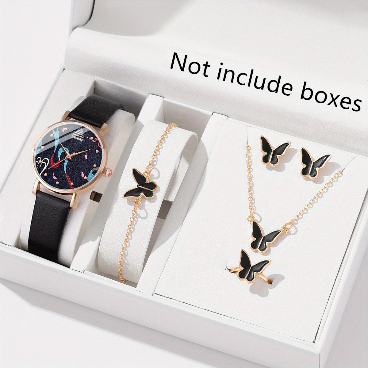 

6 шт./компл. женские часы, повседневные кварцевые часы с круглой стрелкой, женские наручные часы из искусственной кожи и комплект ювелирных изделий, подарок для женщин