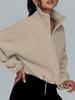 Women Solid Color Velvet Sporty Casual Coat Top Stand Collar Zipper Sweatshirt