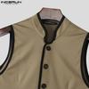 INCERUN Men Stand Neck Sleeveless Stitching Slim Waist Thin Waistcoat Tops