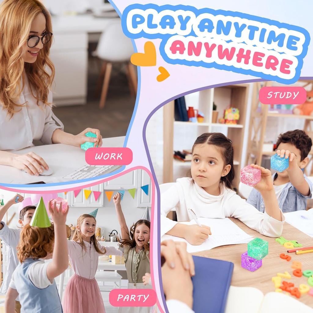 Slow Rise Glitter Stress Cube Stress Balls Malt Sugar Stress Balls for Adults & Kids ADHD Fidget Toys Anxiety Squishy Toys