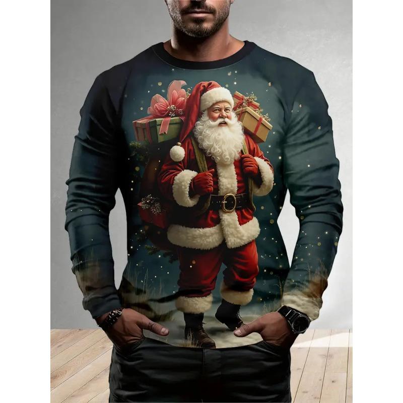 Christmas Series Man T Shirts 3D Funny Harajuku Printed Fashion Long Sleeve Round Neck Clothing For Men Casual Tops T-shirt