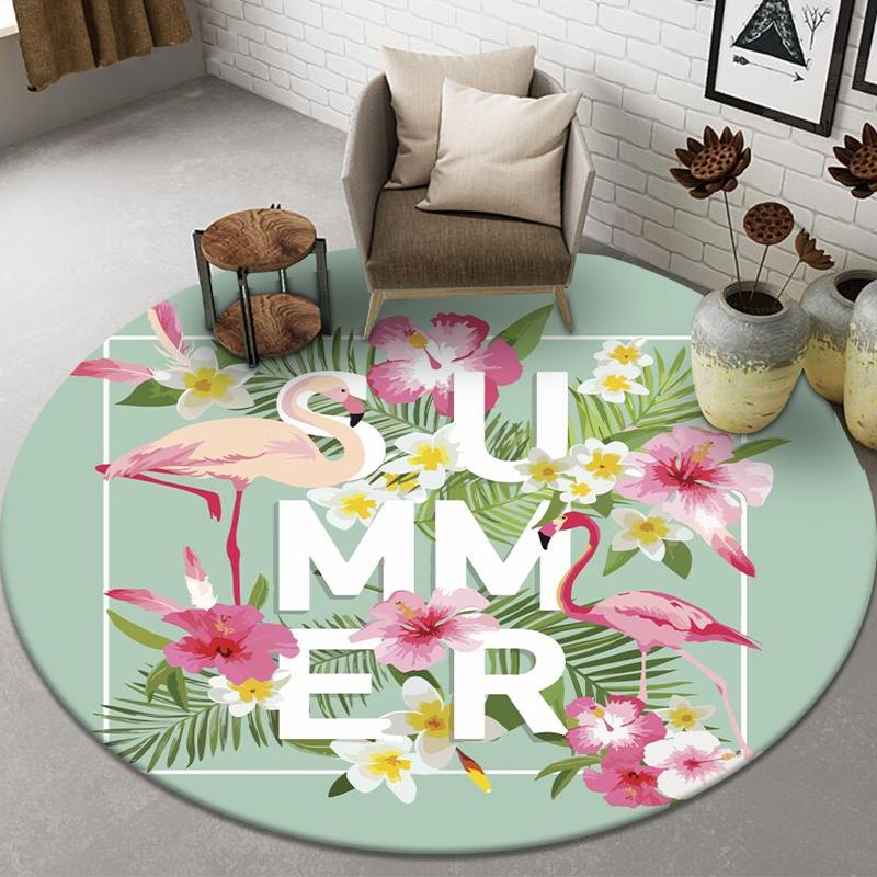Anti-slip Chair Mat Round Flamingo Living Room Carpet Home Decor Floor Carpet Girl Bedroom Bedside Carpet Door Mat