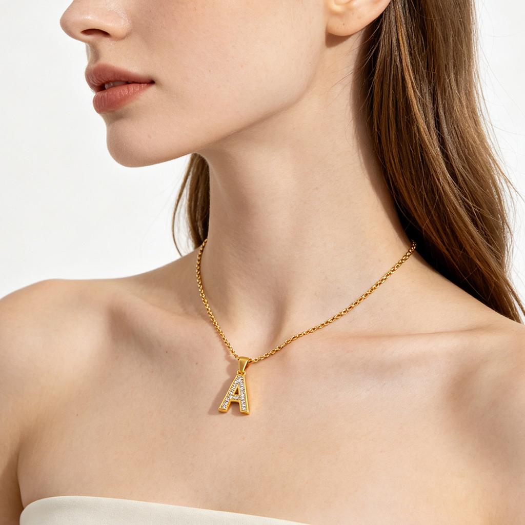 1pc Fashion Shining A-Z Letter Pendant Charm Necklace 26 Initial Alphabet Name Clavicle Chain Party Valentine's Day Jewelry Gift