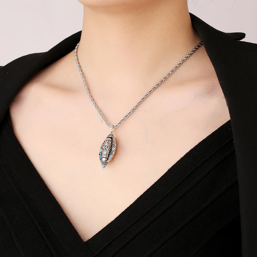 Xiangxu Sechs-Silben-Mantra Drehbarer Anhänger Halskette - Unisex Retro Mode