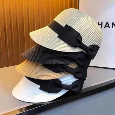 Elegant Wide Brim Bow Straw Hat Women's Outdoor Travel Beach Vacation Cap French Elegant Bow Top Hat Breathable Equestrian Hat