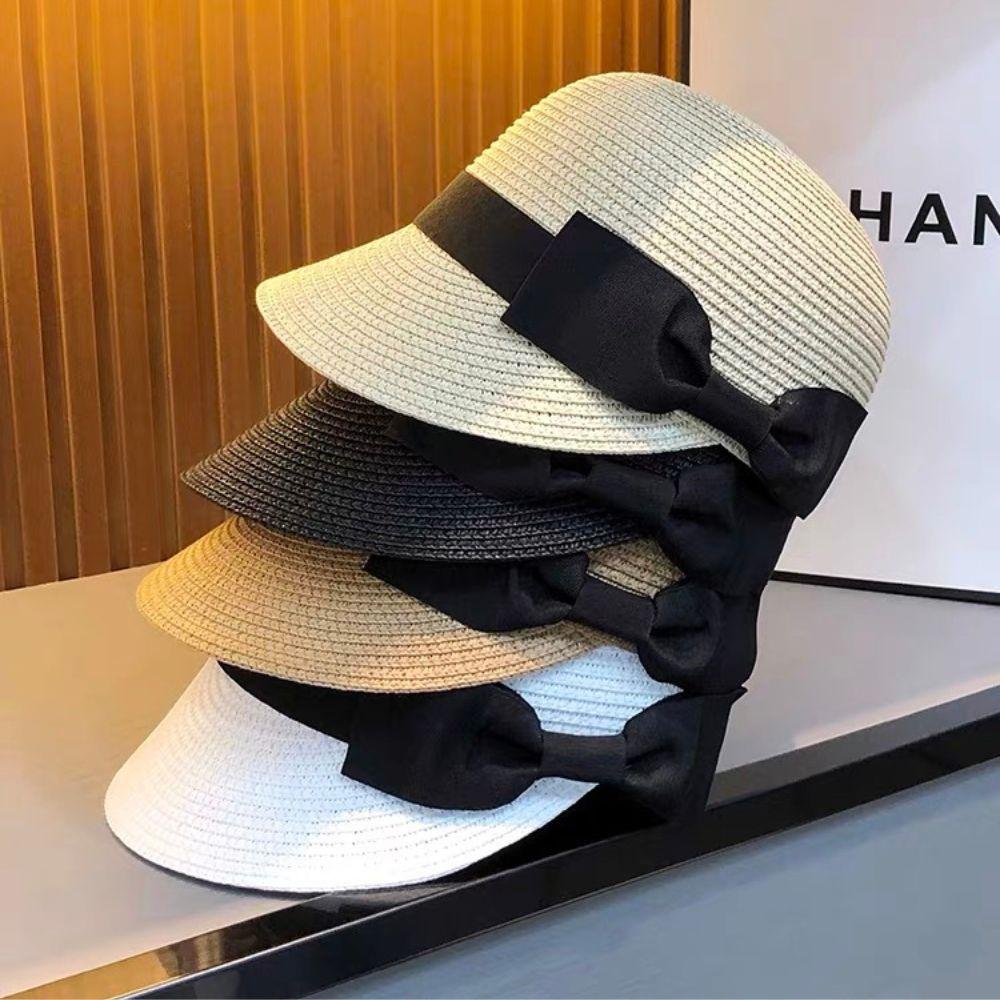 Fashion French Style Bow Straw Hat Elegant Summer Beach Vacation Cap Large Brim Fisherman Cap Women's Sun Hat Outdoor Holiday