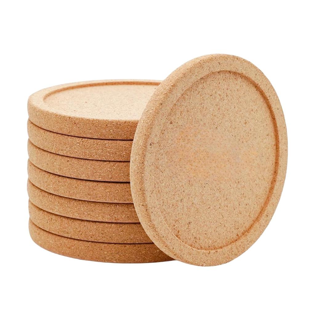 Cork Coaster Diameter 10cm Thickness 10mm Set 8 Groove Design High-density Natural Cork.
