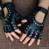 Damen Leder Halbfinger Nieten Streetdance Handschuhe