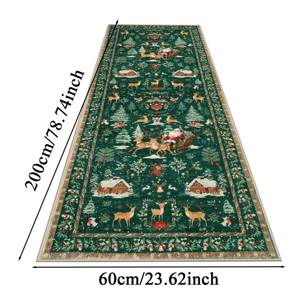 Christmas Runner Rug Non-Slip Winter Holiday Festive Floor Mat Soft Christmas Tree Santa Claus Carpet for Indoor Bedroom Dining