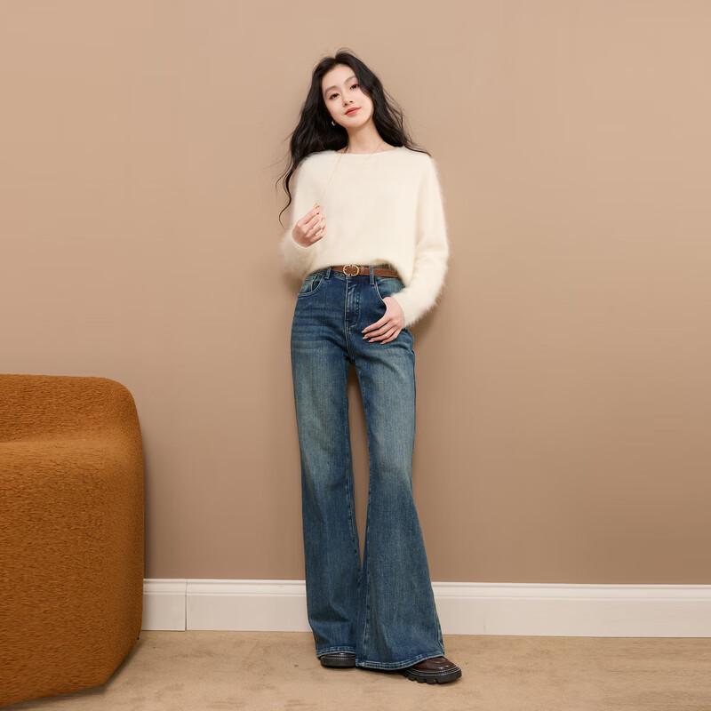 

SANCAL Women s 2025 Winter High-Waist Brushed Slim Flared Denim Jeans L 165/72A
