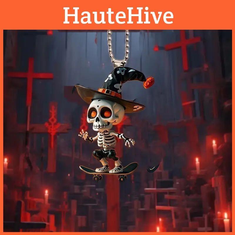 Acrylic 2d Skeleton Skateboard Design Halloween Car Pendant Decoration For