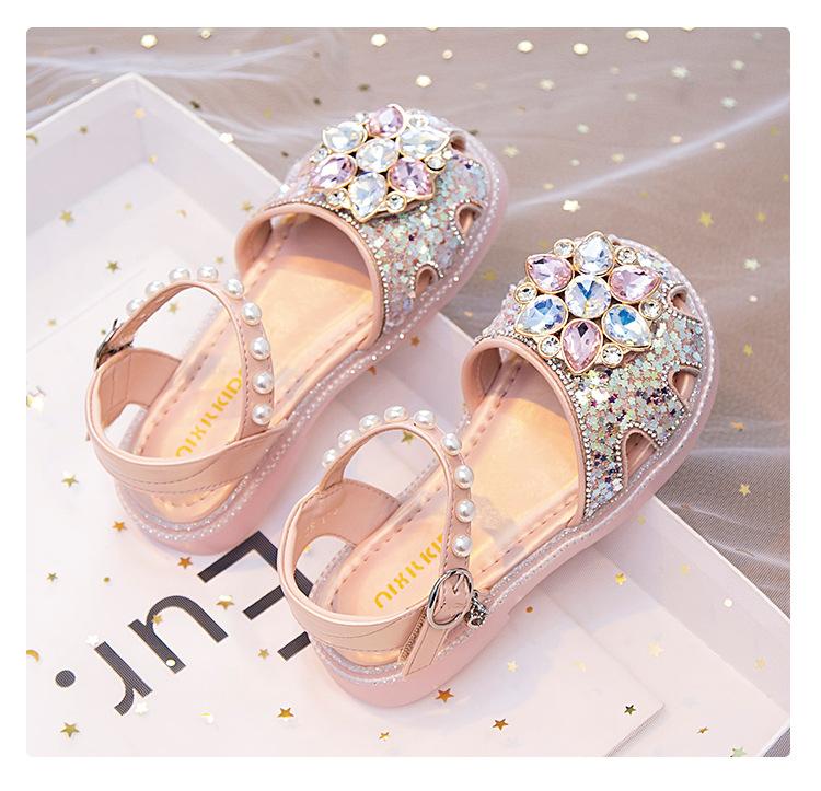 Little Girls Kids Rhinestone Closed Toe Soft Sole Princess Summer Crystal Sandals 23