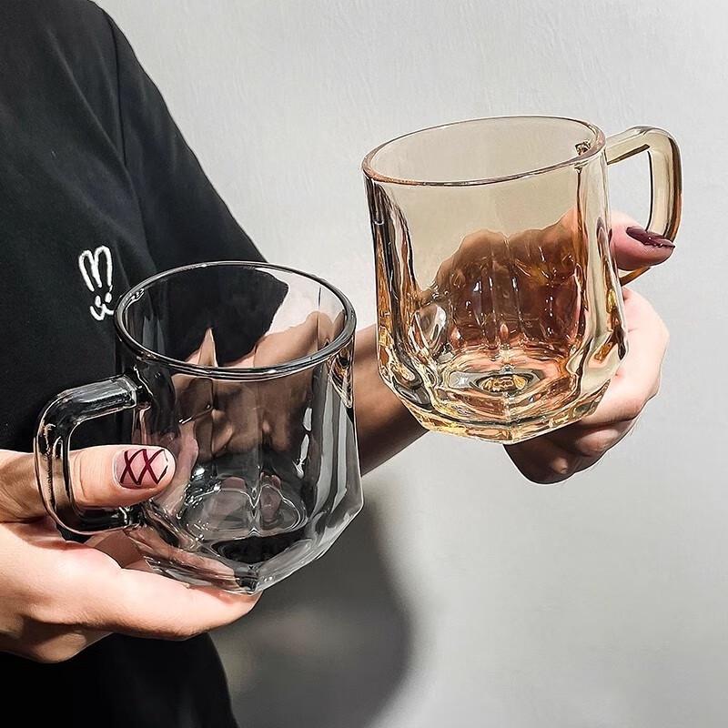 Shangqi Premium Amber Hexagonal Glass Cup with Handle