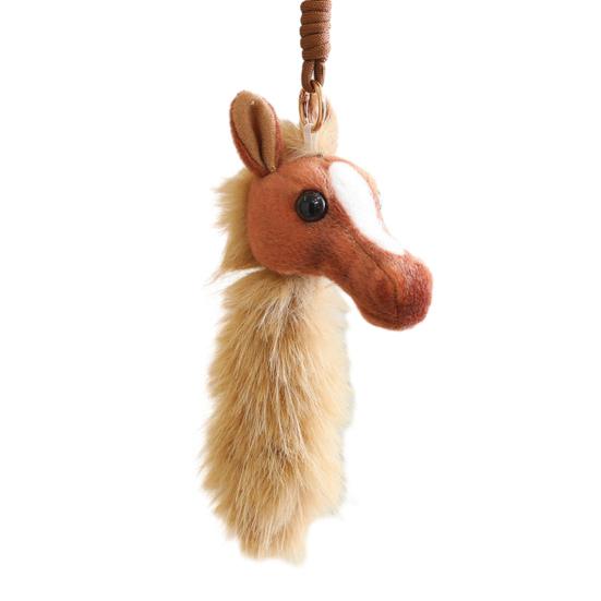 

Horse Head Plush Keychain Realistic Equine Toy with Movable Tail Cute Pony Head Bag Charm for Animal Lovers светло-коричневого