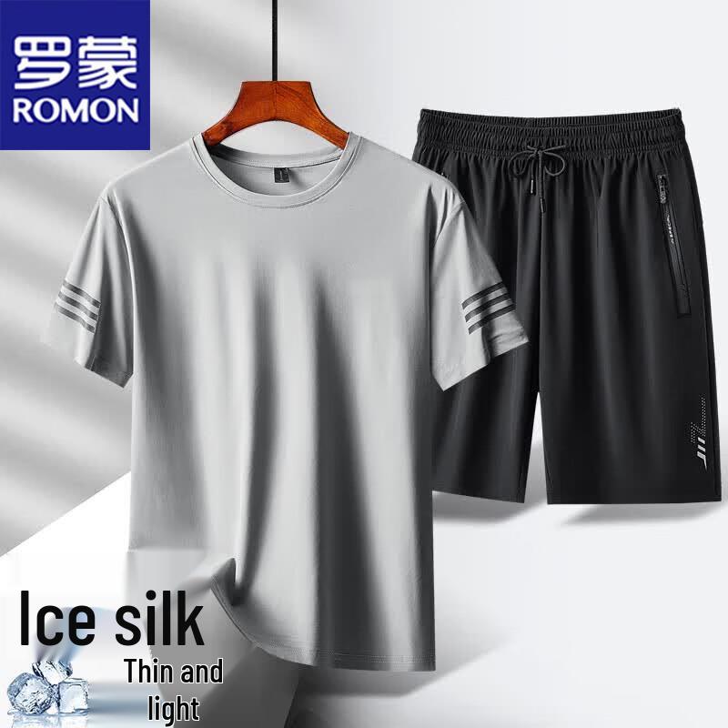 ROMON Men s Summer Ice Silk T-Shirt & Shorts Set XL