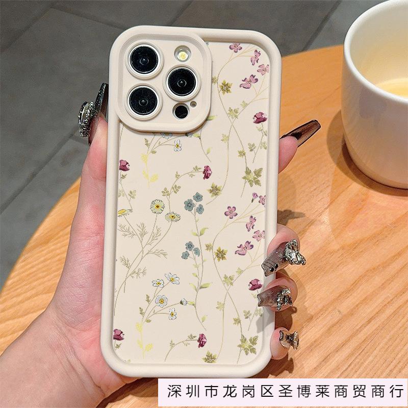 Line flower for iPhone11/12/13/14/15 mobile phone case Apple 16promax all-inclusive X/XS