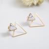 Simple Women Double Triangle Hollow Pendant Jacket Ear Stud Earrings Jewelry