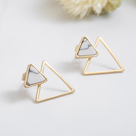 Simple Women Double Triangle Hollow Pendant Jacket Ear Stud Earrings Jewelry