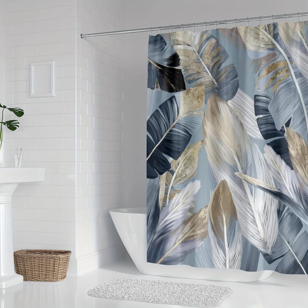 1pc of Modern Artistic Luxury Shower Curtain with Feather Pattern Digital Print