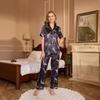 Yaoting Damen Sommer Pyjama Set - Kurzarm, Lange Hose, Modisches Revers, Druckdesign, Lässige Homewear TZ3431