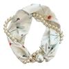 Magnetic Clasp Pearls Chain Necklace Floral Satins Scarf Elegant Silk Skinny Narrow Neckerchief for Fashionable Women