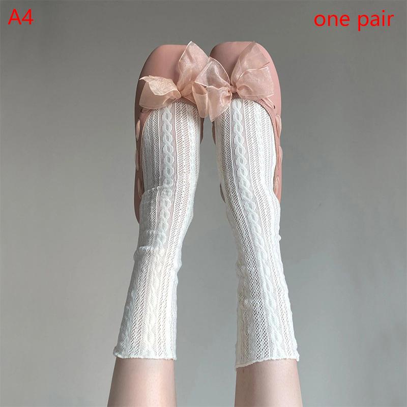 Summer Women Ultra Thin Floral Sexy Transparent Ice Glass Filament Long Tube Korean Lace Medium Tube  Socks Lolita Socks