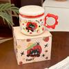 Cartoon Fruit Black Cat Ceramic Cup with Lid Cute Animal Household Mug Breakfast Milk Oatmeal Cup Souvenir