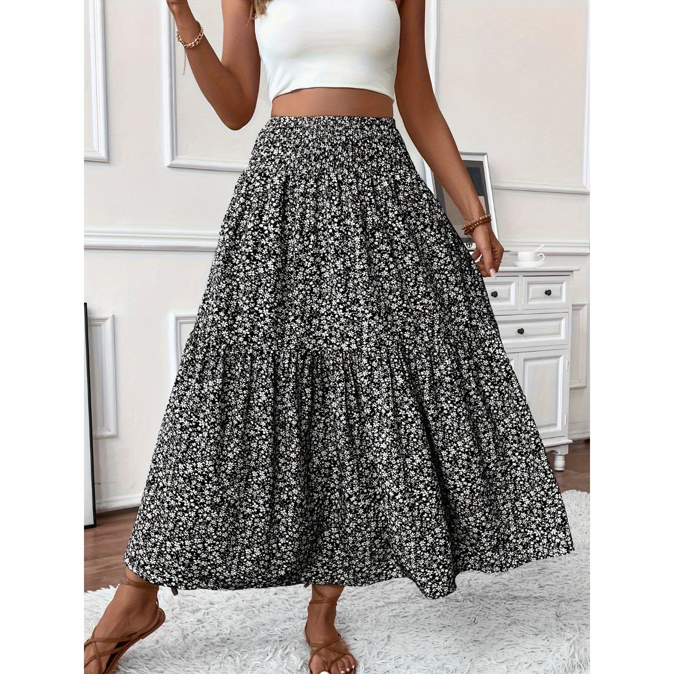 

Женская повседневная юбка с мелким цветочным принтом, эластичной талией и карманом, подходит для повседневной носки. S чёрный