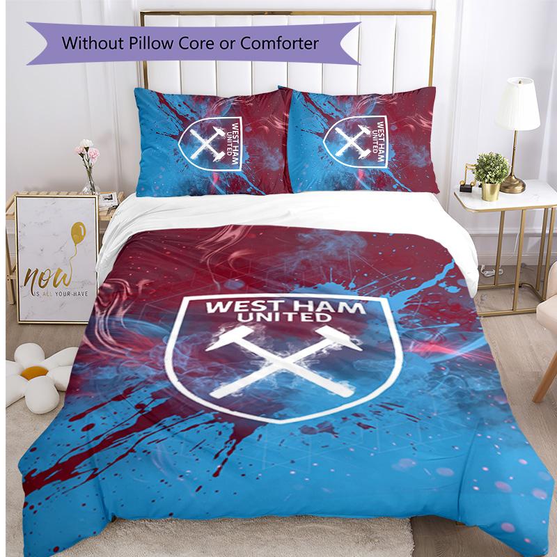 Set Lenzuola Stampato West Ham United Football 3 Pezzi, Comodo Set Copripiumino per Camera da Letto Amico della Pelle