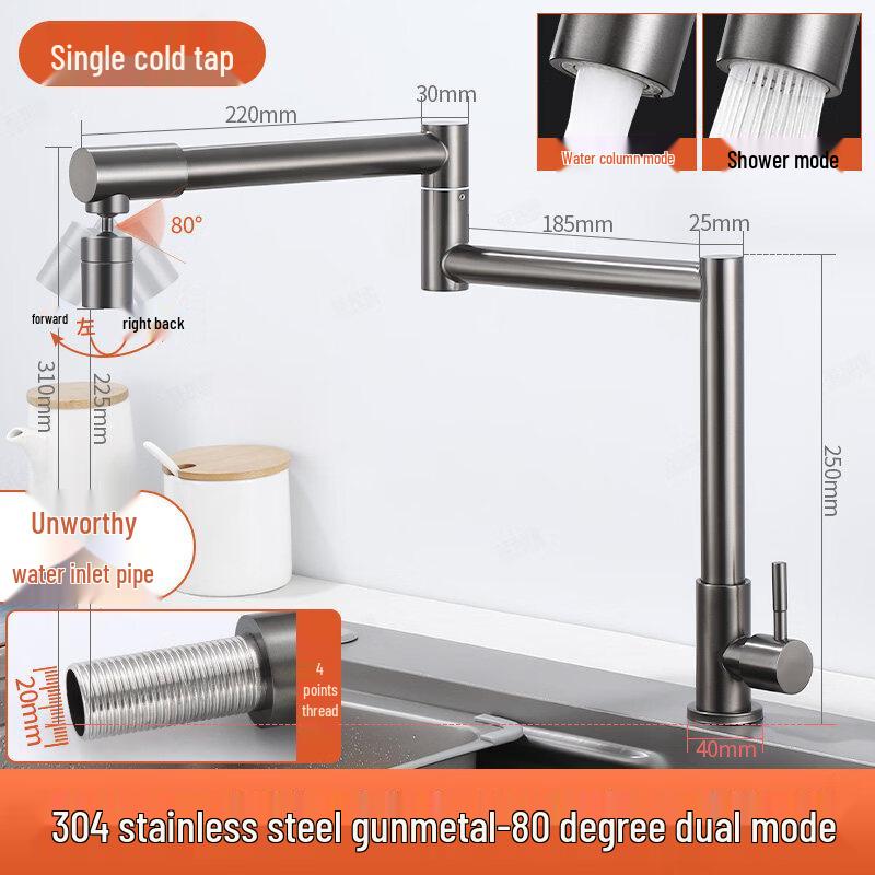 TLXT Foldable Stainless Steel Hot & Cold Kitchen Faucet