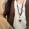 Handmade Wooden Flower Beaded Necklace Women Boho Chic Long Pendant Chain New Chinese Style Floral Statement Jewelry