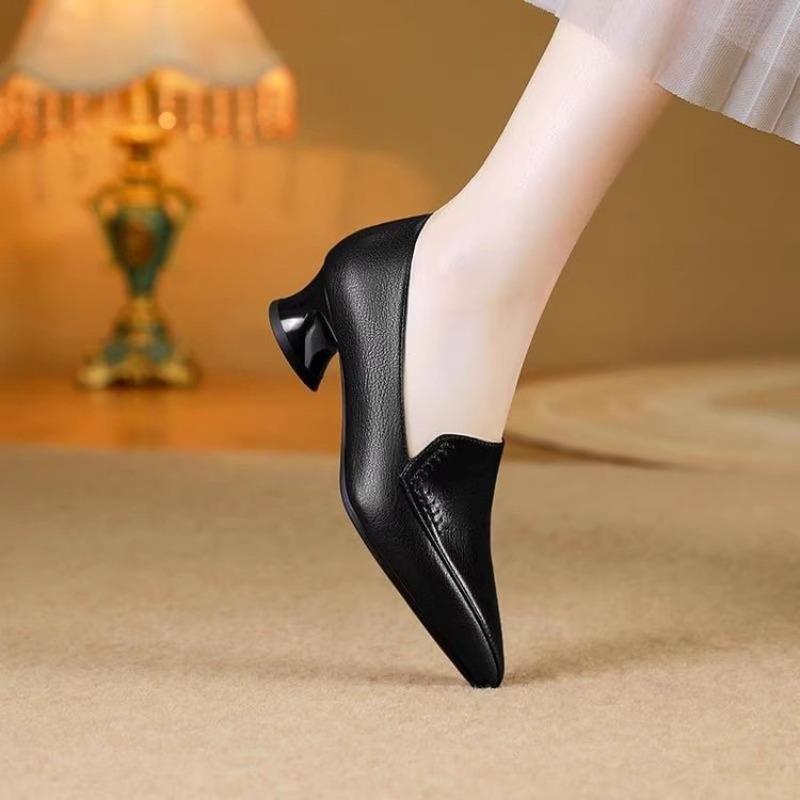 New Medium Heel Single Shoes Women's Autumn New Elegant Temperament Pointed Thick Heel Not Tired Feet Comfortable Women's Shoes