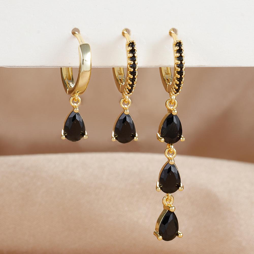 3PCS New Stainless Steel Zircon Water Drop Hoop Earrings Set For Women 18K Gold Plated Huggie Heart Earring Piercing Jewelry