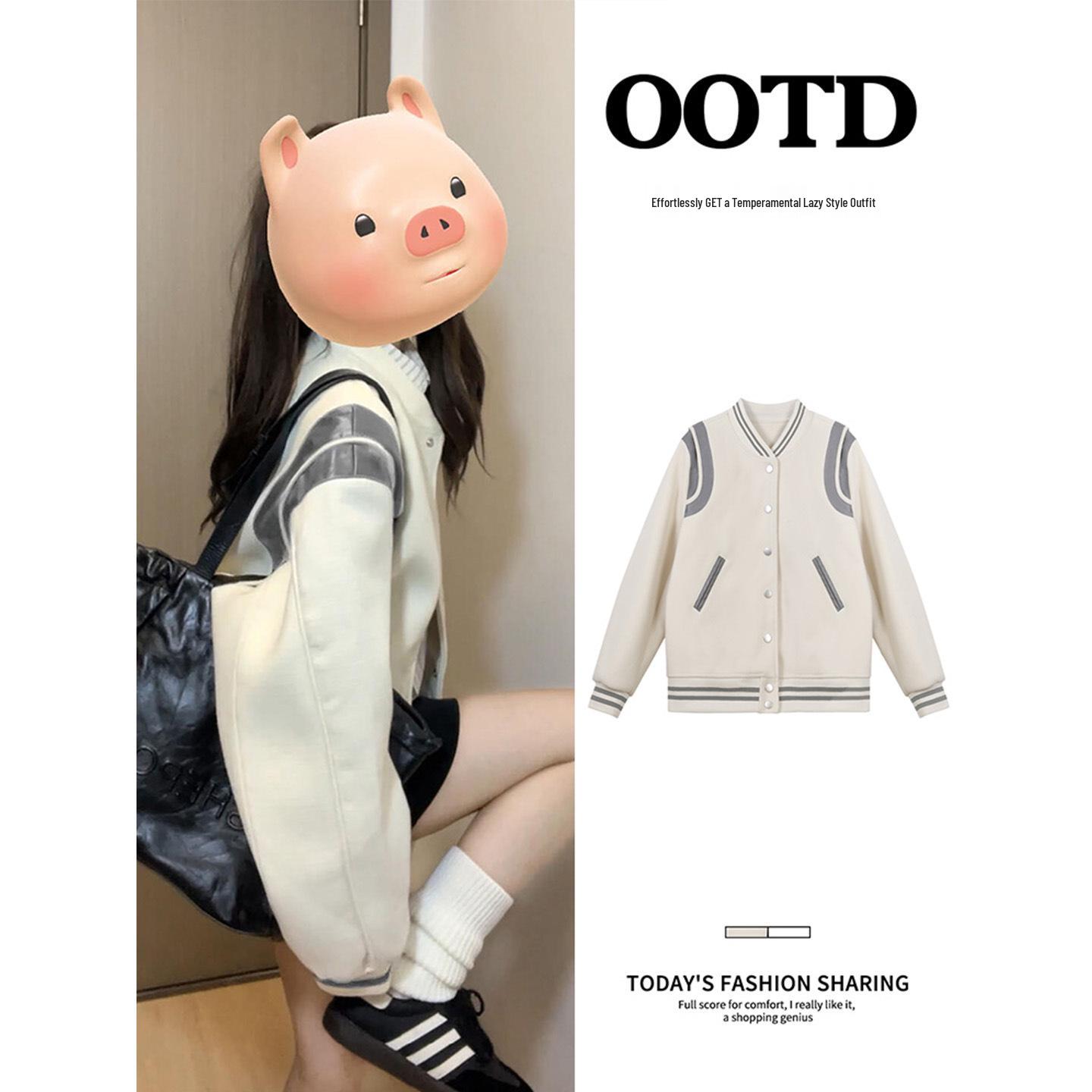 

Женская белая бейсбольная куртка - 2025 Новая осенне-зимняя маленького размера в корейском стиле с прямыми плечами, куртка-свитшот M