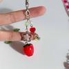 Stylish Phone Lanyard Strawberry Pendant Keychain Detachable Colorful Beaded Keyring Portable Accessory for Women